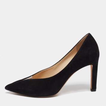 Pre Owned Jimmy Choo Black Suede and PVC Baker 85 Pointed Toe Pumps Size 38