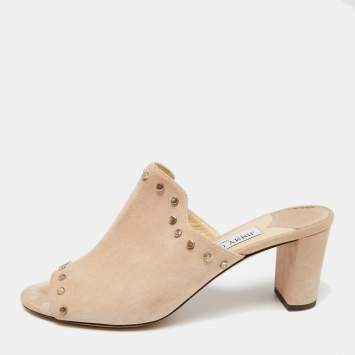 Pre Owned Jimmy Choo Beige Suede Myla Mules Size 38.5