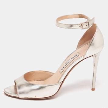 Pre Owned Jimmy Choo Light Gold Leather Ankle-Strap Sandals Size 37