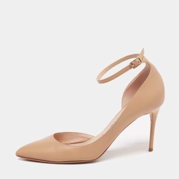 مملوكة مسبقًا Jimmy Choo Beige Leather Lucy Ankle-Strap Pumps Size 35.5