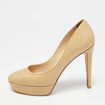 Pre Owned Jimmy Choo Beige Patent Leather Platform Round Toe Pumps Size 36