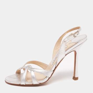 Pre Owned Jimmy Choo Silver Leather Slingback Sandals Size 35.5