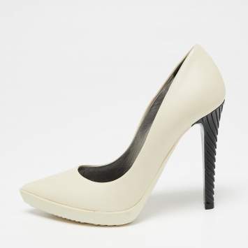 Pre Owned Jimmy Choo Off White Leather Pointed Toe Platform Pumps Size 35