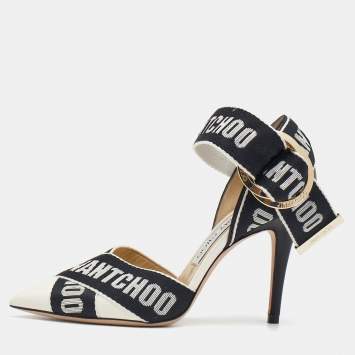 Pre Owned Jimmy Choo Off White/Black Fabric and Leather Bea Pumps Size 36