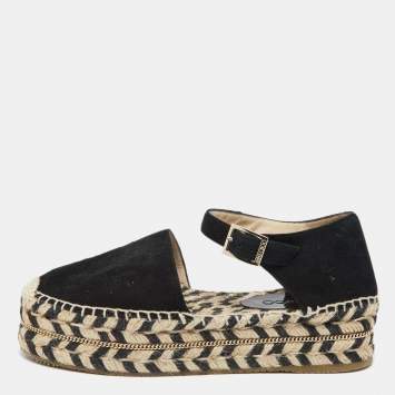 Pre Owned Jimmy Choo Black Suede Delphine Ankle Strap Espadrille Platform Sandals Size 37.5