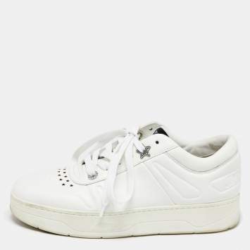Pre Owned Jimmy Choo White Leather Studded Hawaii/F Low Top Sneakers Size 39