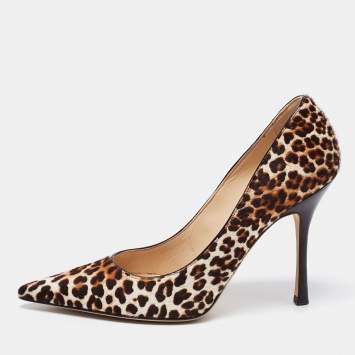 Pre Owned Jimmy Choo Brown Leopard Print Calf Hair Empire Pointed Toe Pumps Size 38