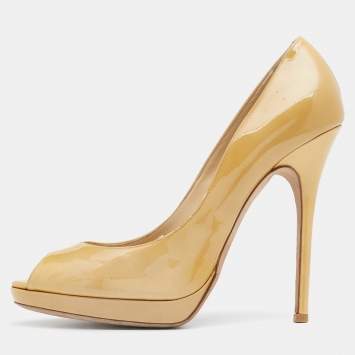 Pre Owned Jimmy Choo Beige Patent Leather Peep Toe Pumps Size 39