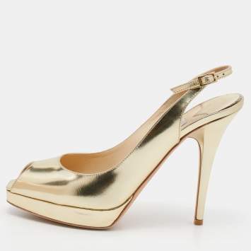 Pre Owned Jimmy Choo Gold Metallic Leather Clue Platform Slingback Sandals Size 39.5