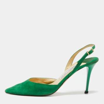 Pre Owned Jimmy Choo Green Suede Slingback Pumps Size 38
