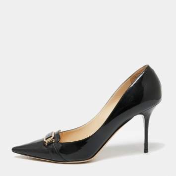 Pre Owned Jimmy Choo Black Patent Leather Pointed Toe Pumps Size 38.5