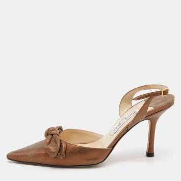 Pre Owned Jimmy Choo Metallic Bronze Suede Jenna Slingback Sandals Size 37