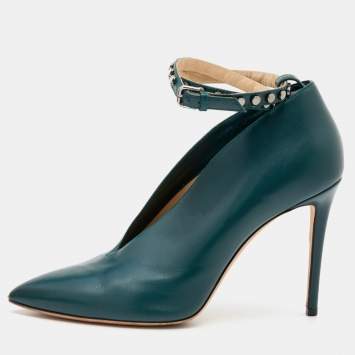 Pre Owned Jimmy Choo Green Leather Lark Ankle Strap Pumps Size 40