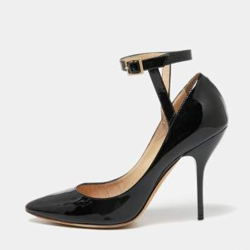 Pre Owned Jimmy Choo Black Patent Leather Ankle-Strap Pumps Size 39