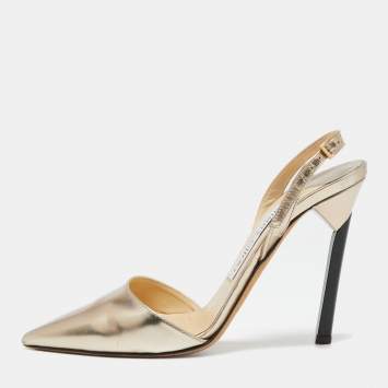Pre Owned Jimmy Choo Gold Leather Tilly Slingback Pumps Size 35.5