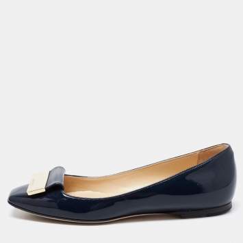 Pre Owned Jimmy Choo Navy Blue Patent Leather Harlow Ballet Flats Size 35.5