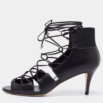 Pre Owned Jimmy Choo Black Leather Myrtle 65 Lace Up Sandals Size 35.5