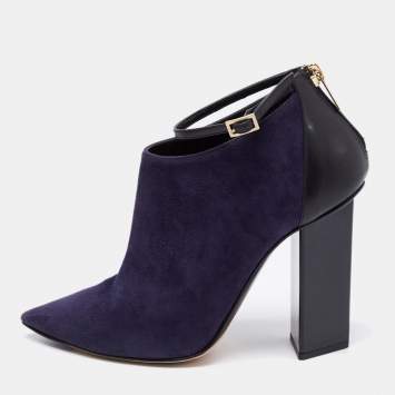 Pre Owned Jimmy Choo Midnight Blue/Black Suede and Leather Vanish Ankle-Strap Booties Size 36