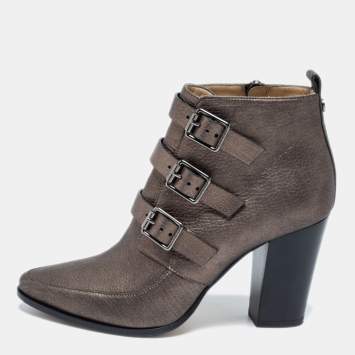 Pre Owned Jimmy Choo Metallic Leather Ankle Boots Size 36