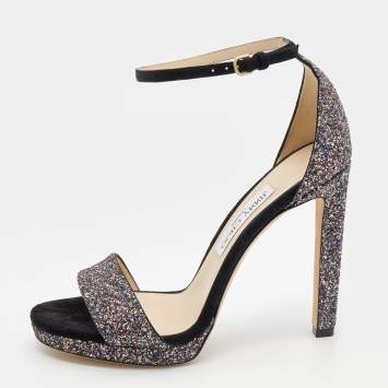 Pre Owned Jimmy Choo Multicolor Glitter Misty Ankle Strap Sandals Size 38.5
