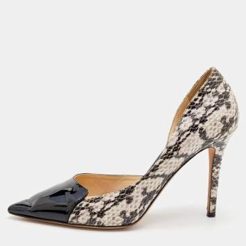 Pre Owned Jimmy Choo Black/White Patent Leather And Python Embossed Leather D'orsay Pumps Size 40.5
