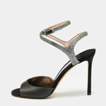 Pre Owned Jimmy Choo Tricolor Satin And Glitter Ankle Strap Sandals Size 40