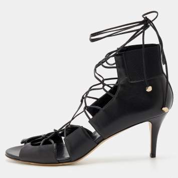 Pre Owned Jimmy Choo Black Leather Myrtle Ankle Wrap Sandals Size 40