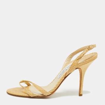 Pre Owned Jimmy Choo Two Tone Snake Leather Crisscross Ankle Strap Sandals Size 37