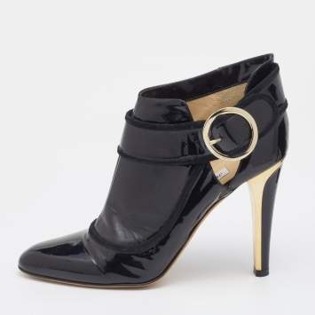 Pre Owned Jimmy Choo Black Patent Leather Chicago Ankle Boots Size 40
