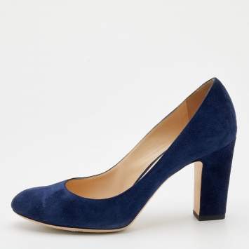 Pre Owned Jimmy Choo Navy Suede Georgia Round Toe Pumps Size 38.5