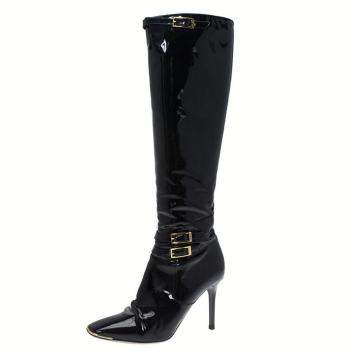 Pre Owned Jimmy Choo Black Patent Leather Sheila Knee Boots Size 40