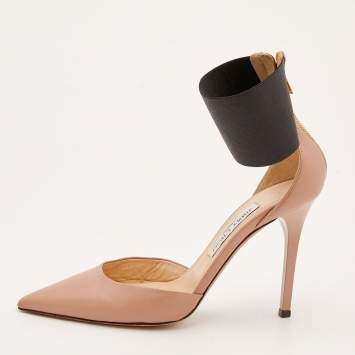 Pre Owned Jimmy Choo Beige Leather Trinny Elastic Ankle Strap Pumps Size 39