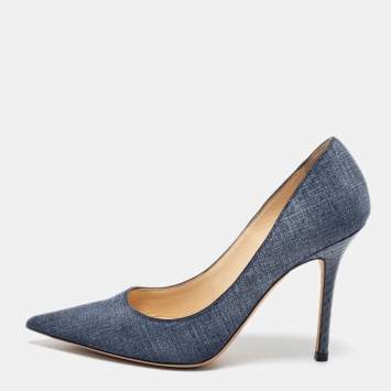Pre Owned Jimmy Choo Blue Denim and Snakeskin Romy Pumps Size 36