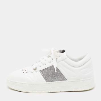 Pre Owned Jimmy Choo White Leather Hawaii Lace Up Sneakers Size 40