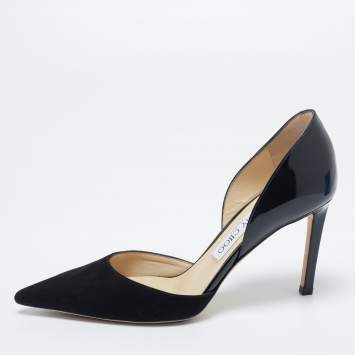 Pre Owned Jimmy Choo Black Suede And Patent Leather Addison Pointed Toe Pumps Size 37