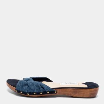 Pre Owned Jimmy Choo Blue Denim Knot Slide Sandals Size 41