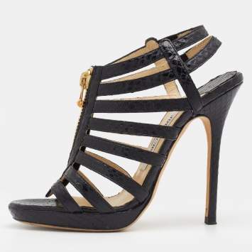 Pre Owned Jimmy Choo Black Snakeskin Glenys Gladiator Platform Sandals Size 36.5