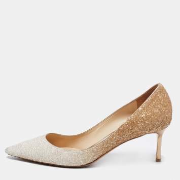Pre Owned Jimmy Choo  Cream/Gold Coarse Glitter Abel Pointed Toe Pumps Size 39