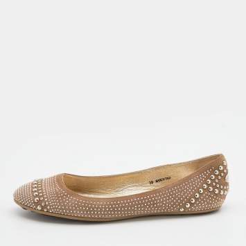 Pre Owned Jimmy Choo Beige Suede Sudded Ballet Flat Size 39
