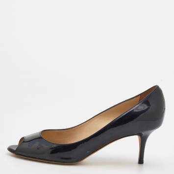 Pre Owned Jimmy Choo Black Patent Leather Isabel Peep Toe Pumps Size 37