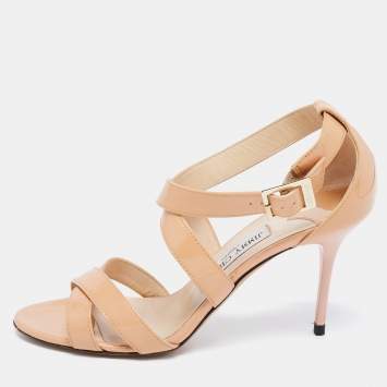 Pre Owned Jimmy Choo Beige Patent Leather Vamp Strappy Sandals Size 38.5