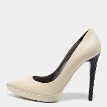 Pre Owned Jimmy Choo Cream Leather Pointed-Toe Platform Pumps Size 39