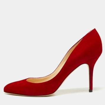Pre Owned Jimmy Choo Red Suede Bridget Pumps Size 41