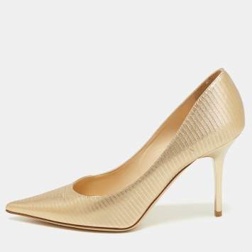 Pre Owned Jimmy Choo Metallic Gold Leather Abel Pointed Toe Pumps Size 36
