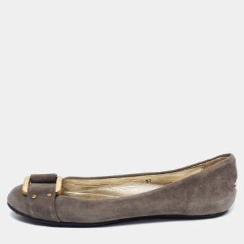 Pre Owned Jimmy Choo Grey Suede Ballet  Flats Size 37