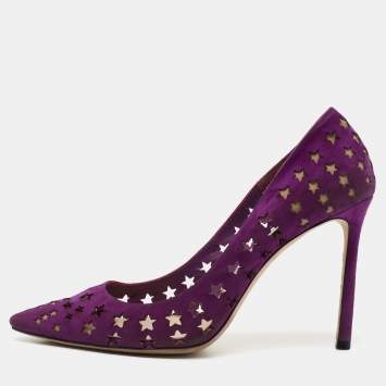 Pre Owned Jimmy Choo Purple Suede Laser Cut Star Romy Pumps Size 39.5
