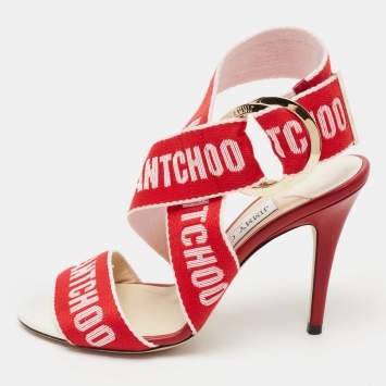 Pre Owned Jimmy Choo Red Canvas Bailey Ankle Wrap Sandals Size 35