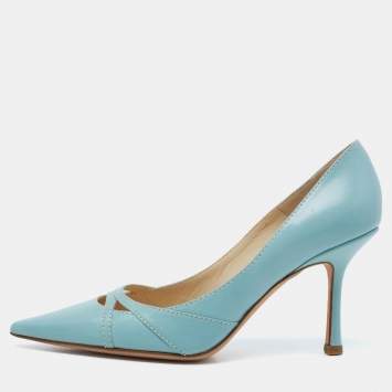Pre Owned Jimmy Choo Blue Leather Cut-Out Pointed Toe Pumps Size 37.5