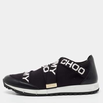 Pre Owned Jimmy Choo Black Fabric And Leather  Slip On Sneakers Size 39
