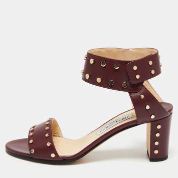 Pre Owned Jimmy Choo Burgundy Leather Veto  Sandals Size 39